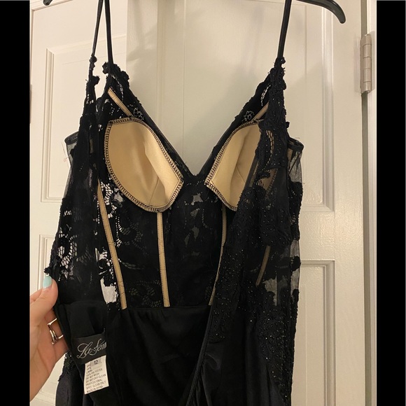 NEW Sexy La Femme Gorgeous Black Lace with Rhinestones Illusion Fitted Gown 12 - Picture 16 of 16